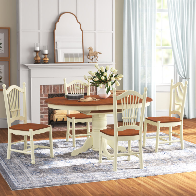 L'ensemble de table de cuisine 5 pièces pour 4 personnes comprend une table de salle à manger ovale avec rallonge papillon et 4 chaises de salle à manger, babeurre et cerise