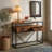 Solid Acacia Wood Console Table with Drawers - Industrial Herringbone Entryway Table with Rust-Resistant Metal Frame