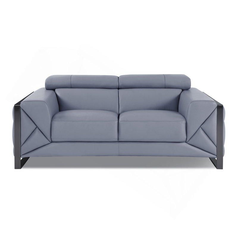Causeuse en cuir italien Global United, Bleu clair, Noir