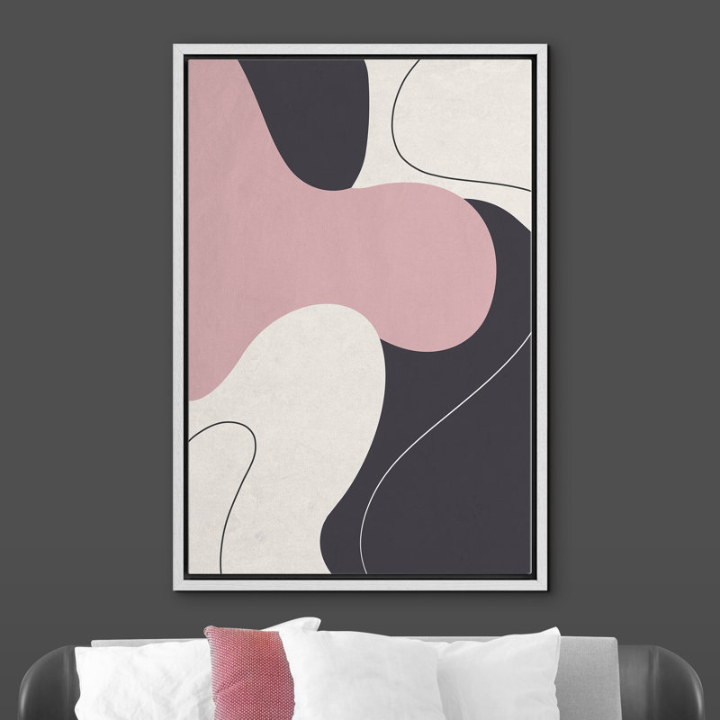 «Swirling Pink & Dark Shapes With Lines», cadre flottant, impression sur toile, H 24 po x l 16 po x P 1,5 po, Cadre blanc