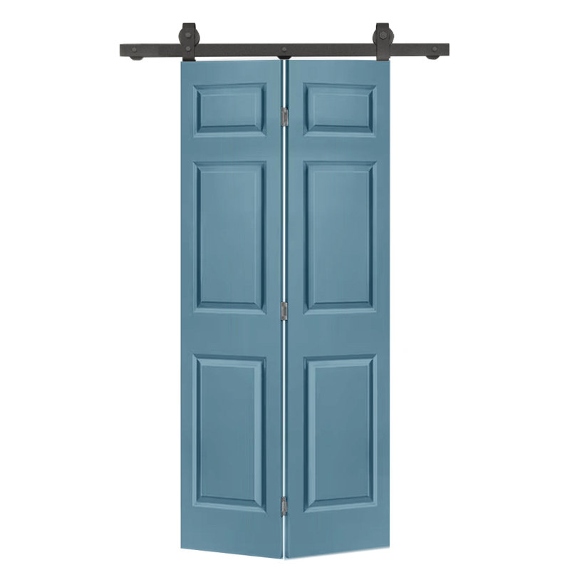 Dignity Blue MDF Bi-Fold Barn Door with Black Hardware, 30" x 80"
