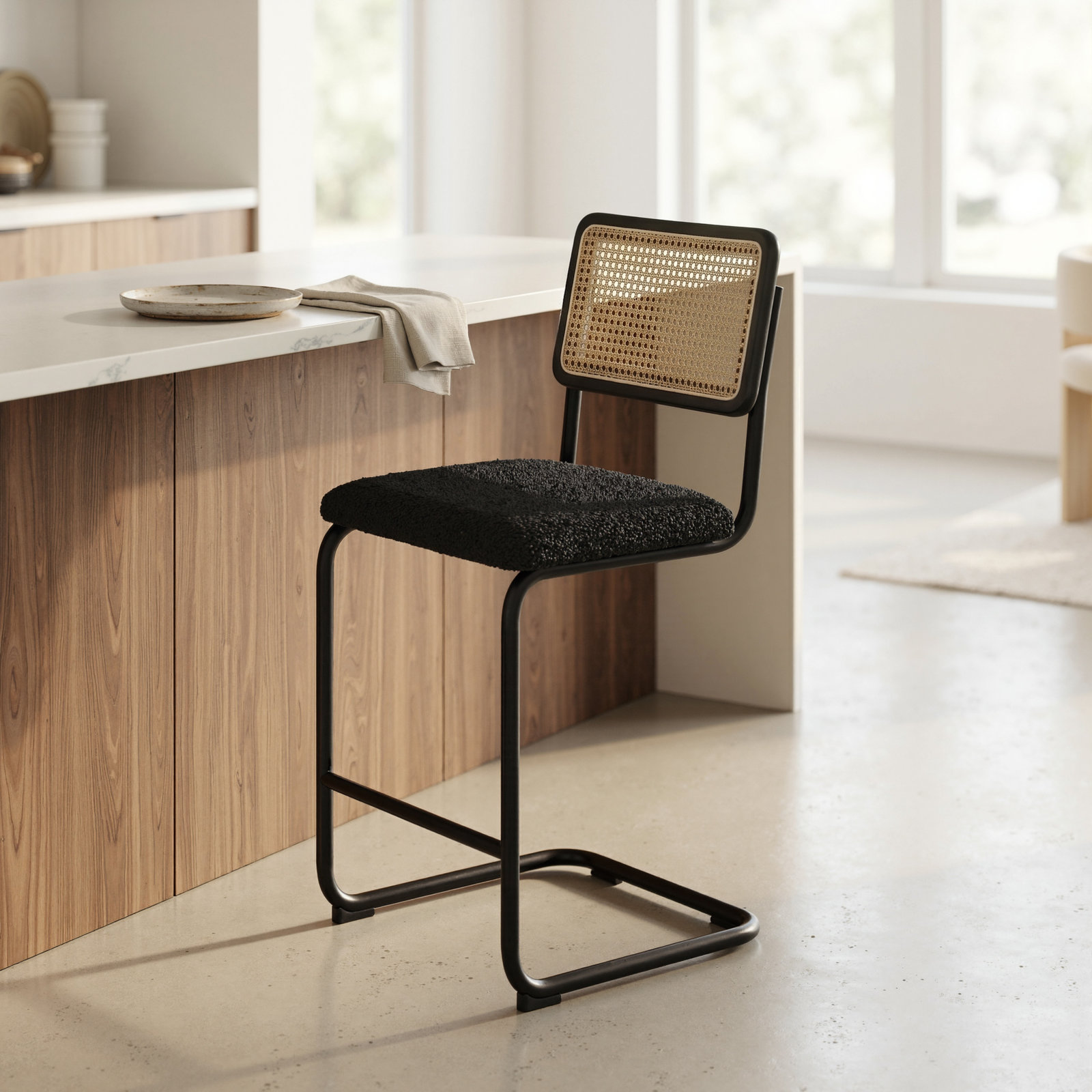 Walsh Boucle Bar & Counter Stool, Counter Stool (24” Seat Height), Black Boucle/ Black Frame