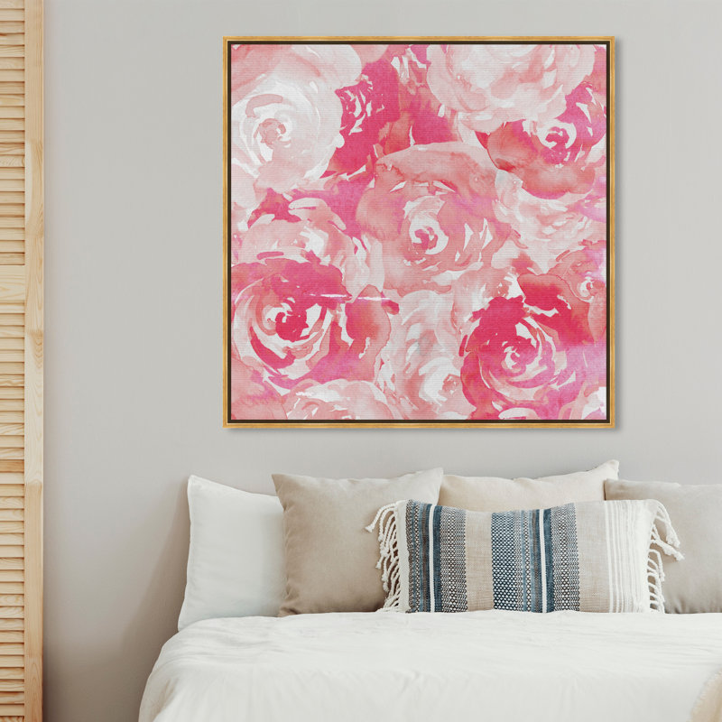 Roses roses, peinture de bouquet de fleurs moderne sur toile rose pour le salon, H 41 po x l 41 po x P 1,75 po