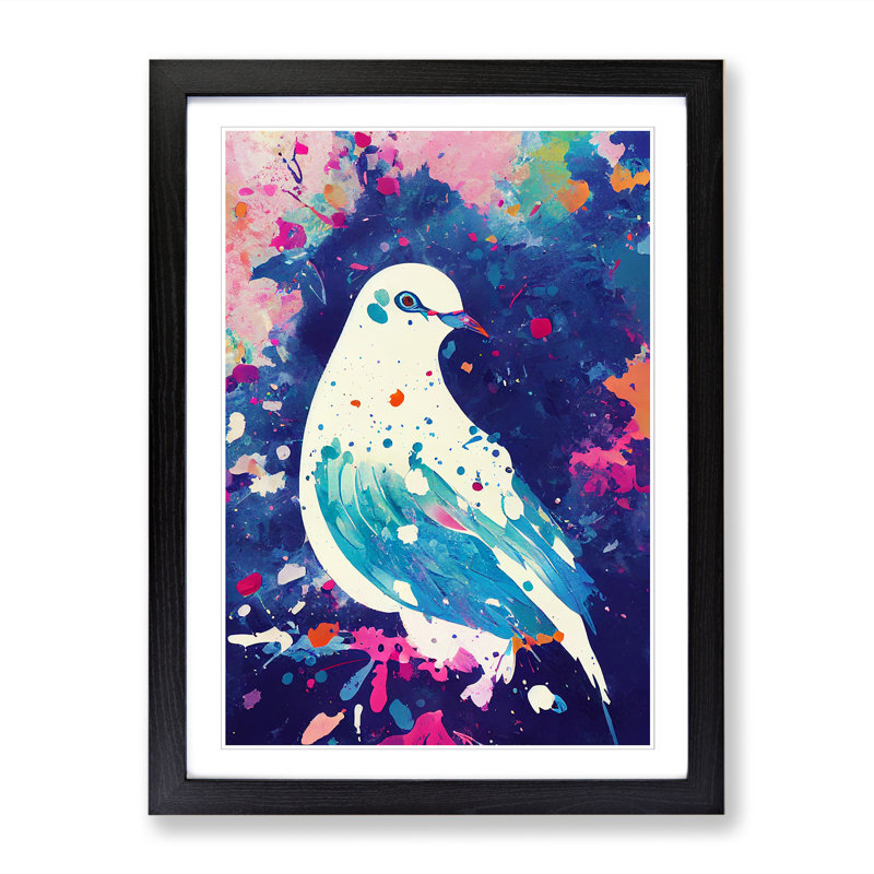 Carvalho Dove Bird Paint Splatter Vol.3 - Picture Frame Print, 64cm H x 46cm W x 2cm D, Black