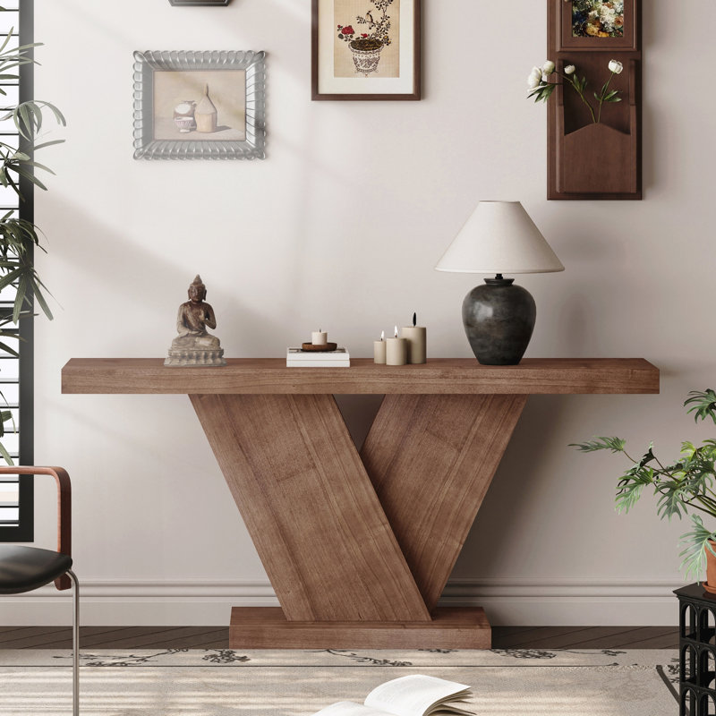 Console moderne à pieds en X avec placage en bois massif, Walnut, Walnut, Walnut
