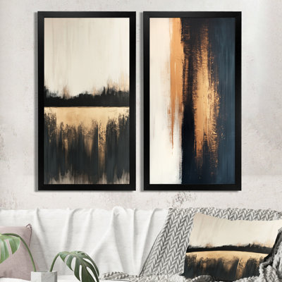 Black 2 Piece Wall Art, Modern Geometric Canvas,  Black Modern Shapes