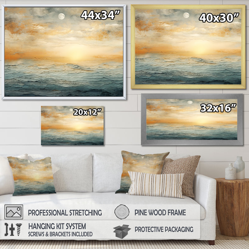 Impression sur toile, impression de tempête côtière minimalisme, Cadre photo argenté, H 24 po x l 32 po x P 1 po