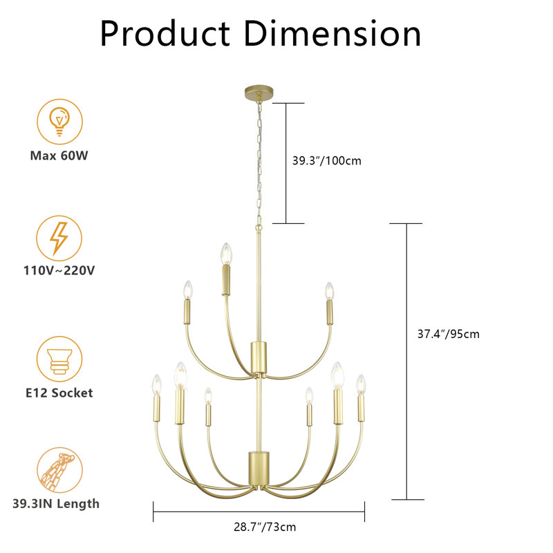 Yanibel 9 - Light Dimmable Simple Modern Large Chandelier, Gold