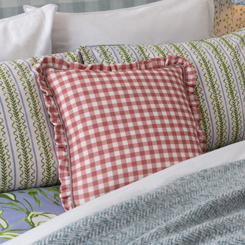 Maude Gingham Square Throw Cushion With Filling, Pink