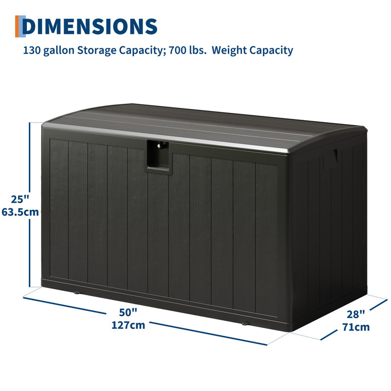 Boîte de rangement en résine imperméable 130 gallons, Noir