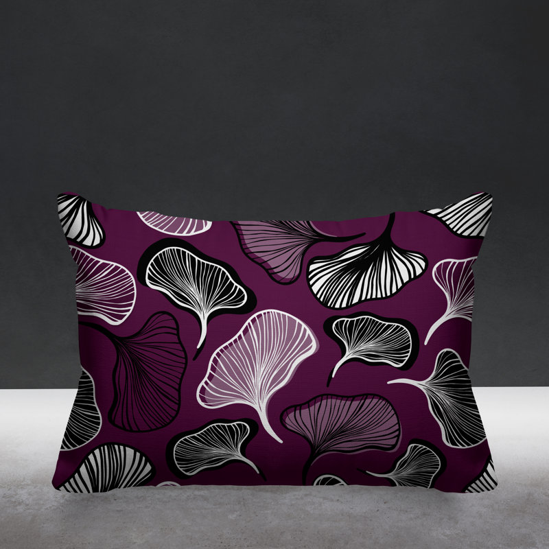 Coussin intérieur / extérieur à motif de feuilles abstraites ngoli, Mauve