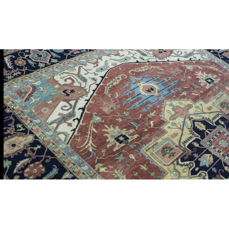 Tapis rouge et bleu noué à la main de haute qualité