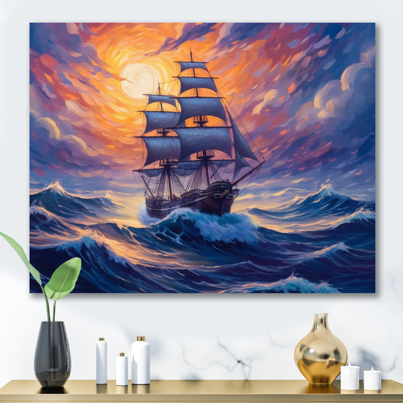 «Ship Sailing The High Seas», reproduction sur toile, H 12 po x l 20 po x P 1 po, Toile tendue
