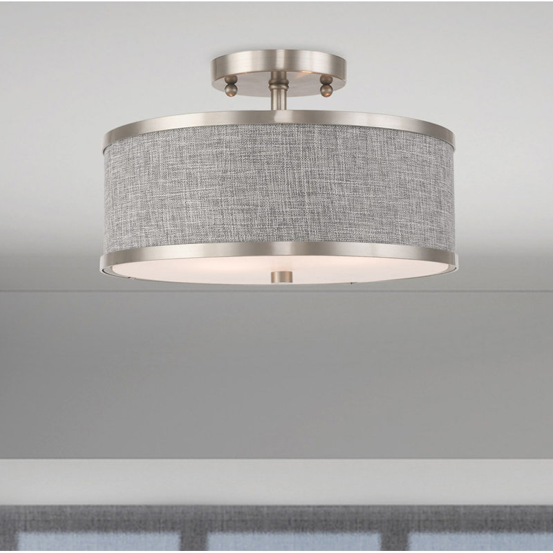 Plafonnier semi-encastré 2 lumières 13 po Berthine, Nickel brossé, H 8 po x l 13 po x P 13 po, Gris