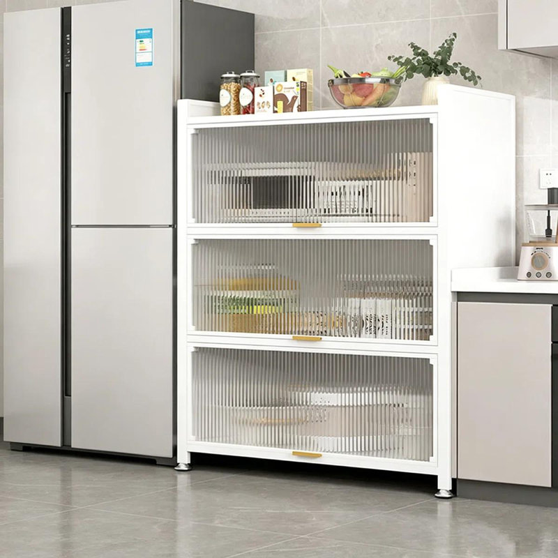 Armoire de rangement avec portes en verre rayé, armoire de comptoir autonome avec poignées dorées, armoires de rangement pour la cuisine, le salon et la salle de bain, H 44,88 po x l 31,5 po x P 16,54 po