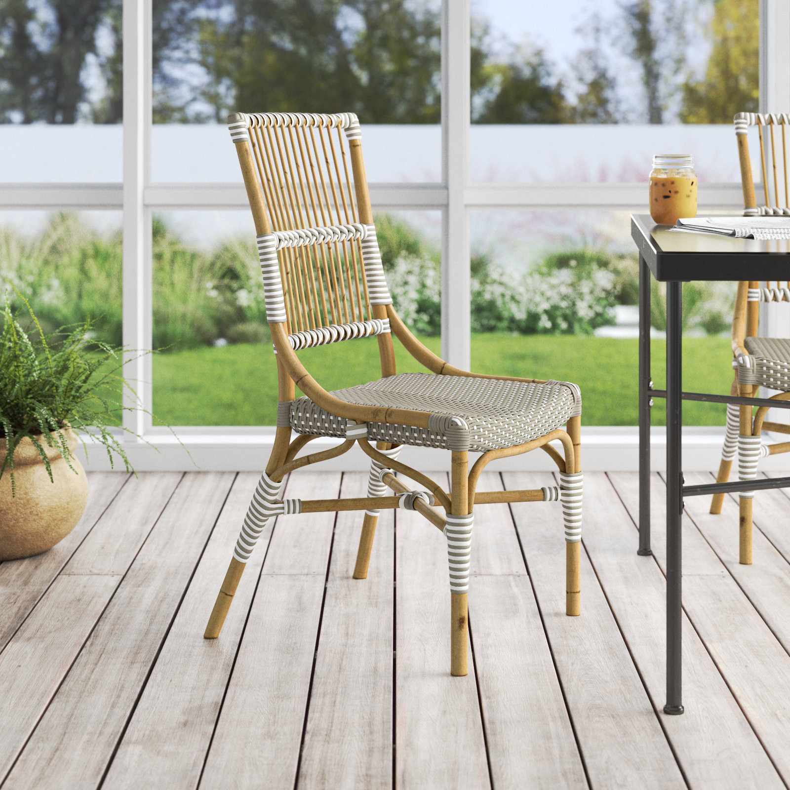 Caricia Patio Dining Side Chair, Gray/White