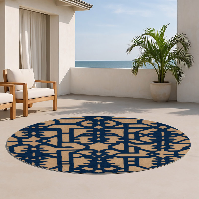Tapis bleu intérieur et extérieur Trellis, Rond 5 pi