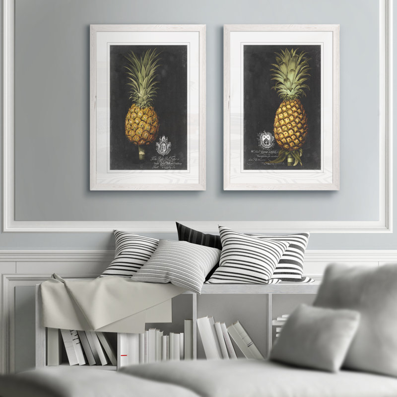 «Royal Brookshaw Pineapple I» par Vincent Van Gogh, ensemble de 2 reproductions d'art encadrées, Papier avec cadre blanc