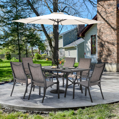Patio 7PCS Dining Set, Textilene Aluminum Chairs, Table with Aluminum Top