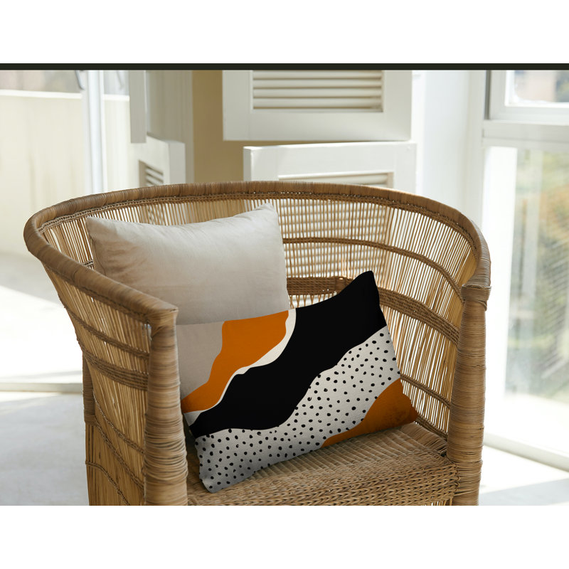 Coussin décoratif intérieur / extérieur en polyester filé Willow, Orange / blanc cassé / beige / noir