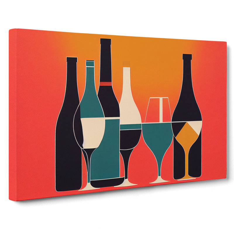 XXX-H1022-WF-10171X Wine Bottle Retro Art Vol.4 Abstract - Wrapped Canvas Print, 50cm H x 76cm W x 3cm D