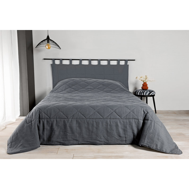 Irandy 100% Linen Solid Colour Bedspread, Grey Anthracite, W230 x L250cm