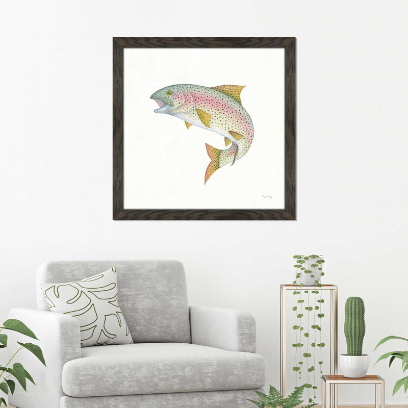 " Gone Fishin Rainbow ", 37.5" H x 37.5" W x 1" D, Chocolate Distressed Framed