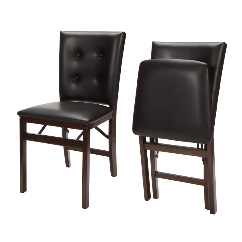 Stakmore Parson's Upholstered Back Folding Chair, Espresso Frame with Bonded Leather, Espresso Bonded Leather