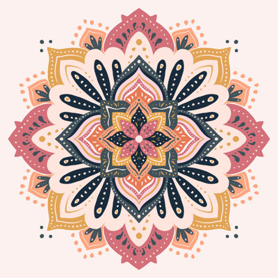 " Avenie Mandala Pink Yellow And Navy "
