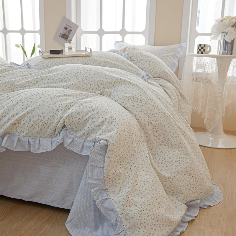 Pure Cotton Vintage Floral Duvet Cover Set, Blue Floral, King Duvet Cover + 2 King Pillowcases