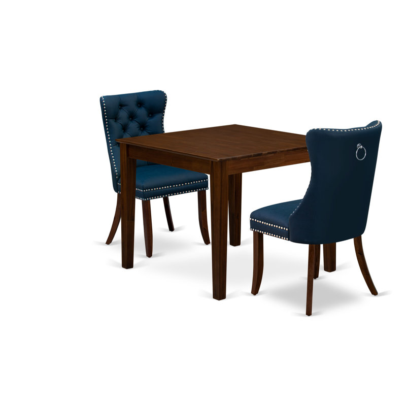 3 Piece Dinette Set for Small Spaces Includes a Square Dining Table and 2 Polyester Fabric Padded Chairs, Antique Walnut