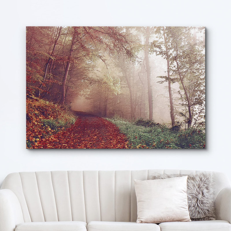 «Autumn Fall Path In The Red Pine Tree Forest» sur toile, Toile tendue, H 24 po x l 36 po x P 1,5 po