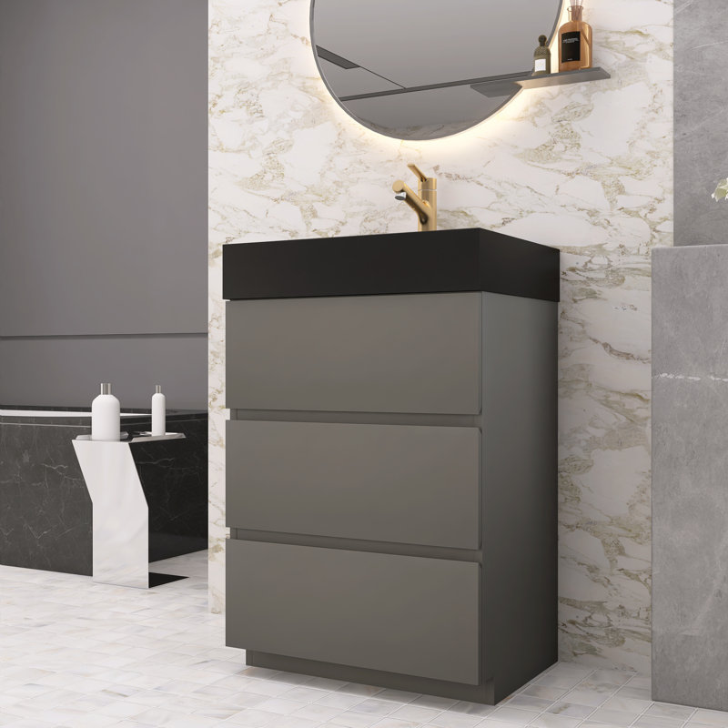 Ensemble de meuble-lavabo simple 24 po Natina, Gris, Noir mat