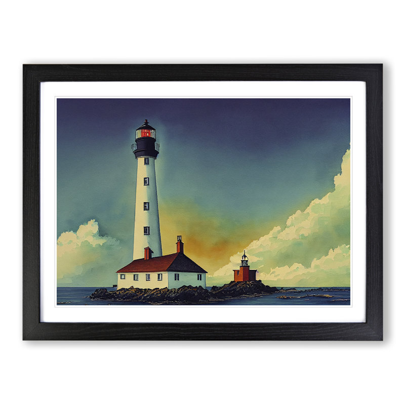 Lighthouse Watercolour Vol.2 - Single Picture Frame Print, 25cm H x 34cm W, Black