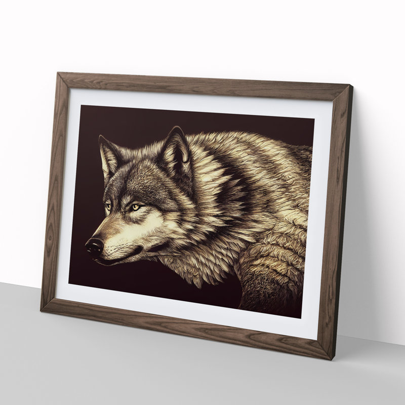 Beguiling Wolf - Single Picture Frame Print, 46cm H x 64cm W x 2cm D, Walnut Framed