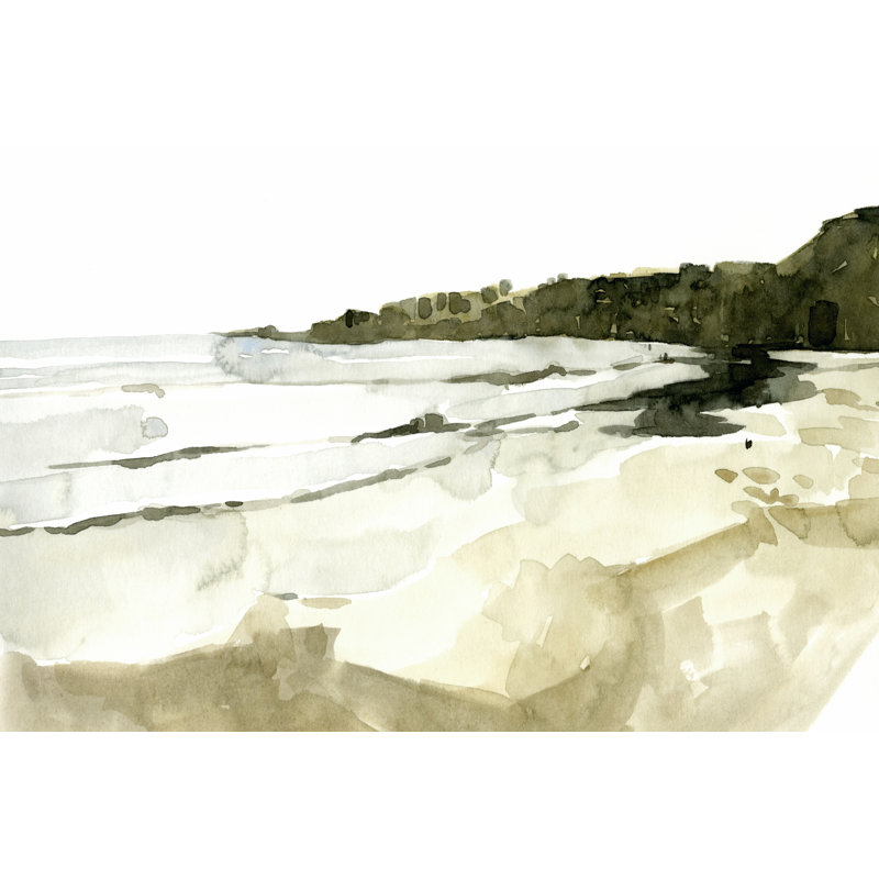 Simple Watercolour Coast I by Emma Caroline - Painting on Canvas, 30cm H x 46cm W, Black Floater Framed