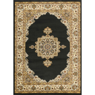 2 Ft. X 3 Area Rug In Black Polypropylene, Striking Medallion, 2.21 Lb, 0.42 In. Thick Classic Rug, Height, Medallion Pattern