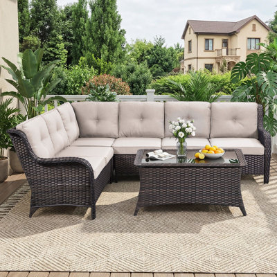 5-Person Outdoor Wicker Patio Sectional Sofa Set with Coffee Table