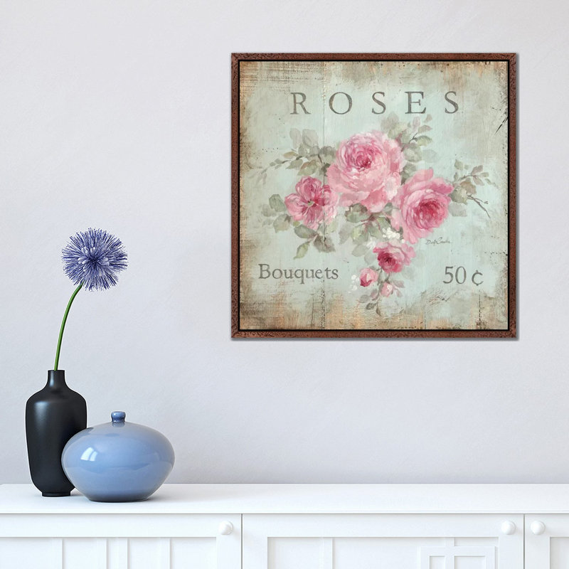 Rose Bouquets (50 Cents) 1 Piece Wall Art on Canvas, 45.72 cm H x 45.72 cm W, Brown Framed