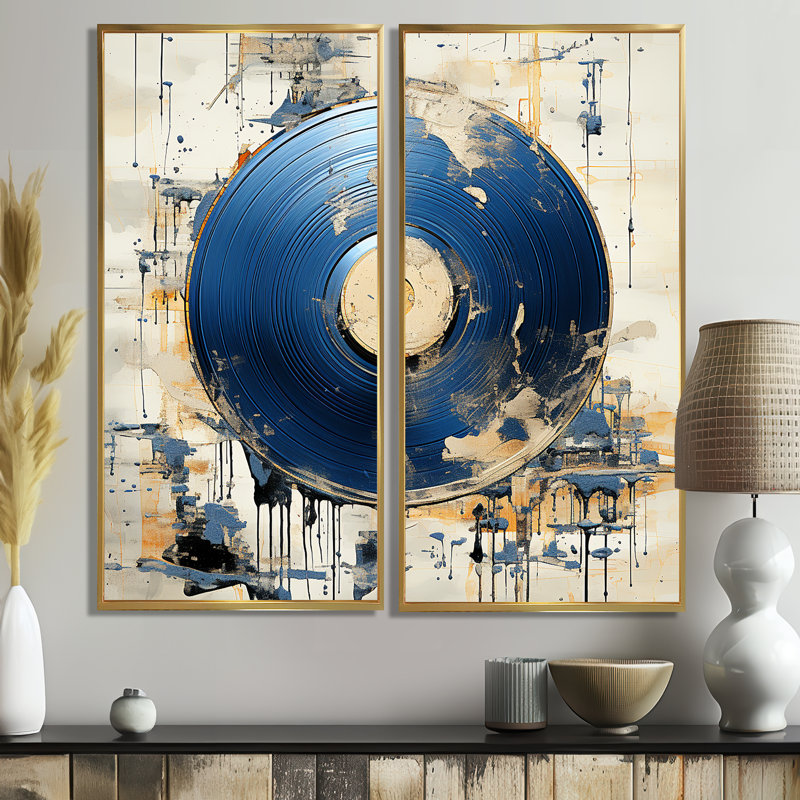 Blanc et bleu, vinyle, disque, mélodie, or, impressions d'art moderne sur toile, H 32 po x l 32 po, Doré