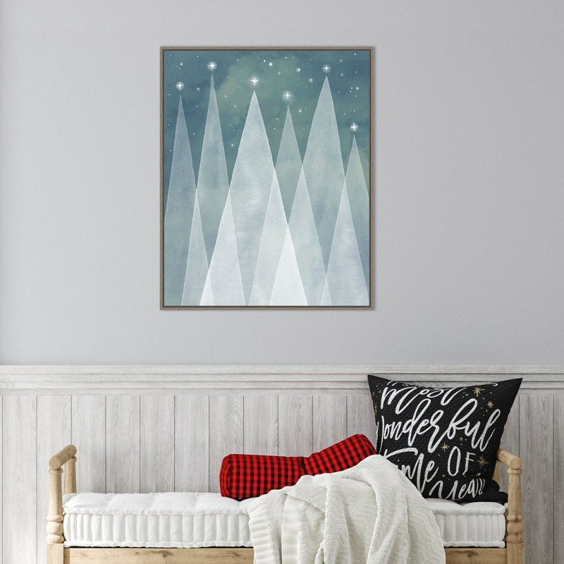 Mod Evergreen Trees Aquarelle Canvas Framed Wall Art