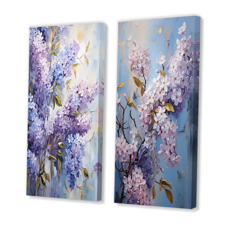 Lilas mauve et mauve en fleurs, ensemble d'art mural sur toile lilas, Toile tendue, H 28 po x l 25 po