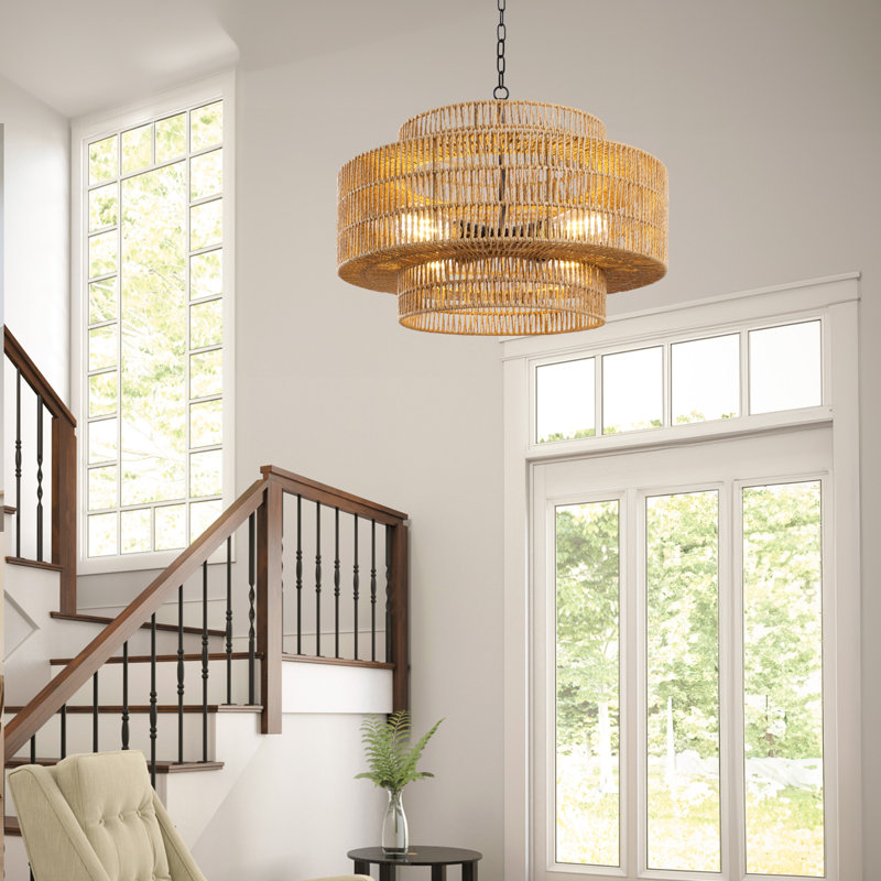 Caytlen 4-Light Dimmable Hand-Woven Drum Chandelier