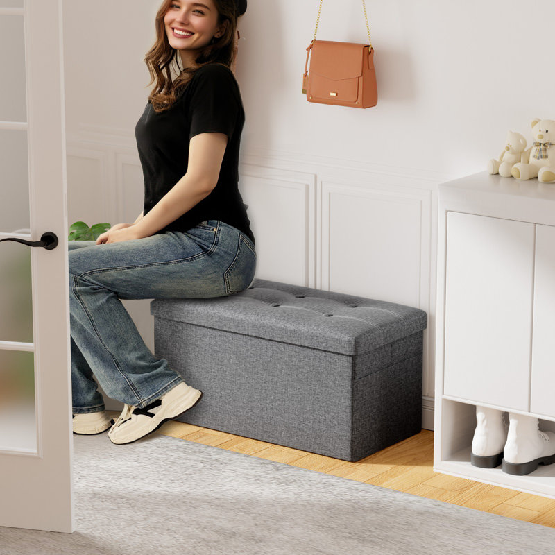 Fleurance 76cm Wide Tufted Rectangle No Pattern Footstool Ottoman with Storage, Grey