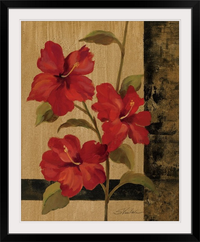 «Hibiscus Branch II» par Silvia Vassileva, reproduction d'art, H 38 po x l 32 po x P 1 po, Cadre noir