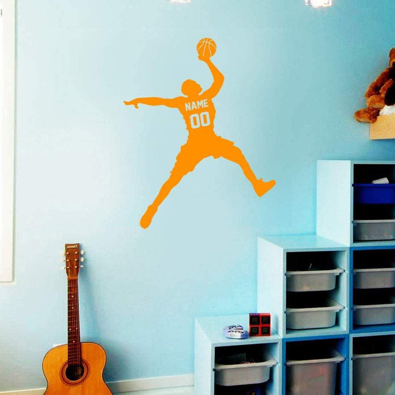 Décalcomanie murale Trinx Basketball Dunking Ball avec nom personnalisé - CS40, H 21 po x l 18 po, Orangé, Oui