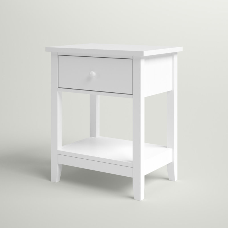 Atila End Table, 2-Tier Side Table With Drawer And Storage Shelf, Modern Beside Table For Bedroom, Living Room, White