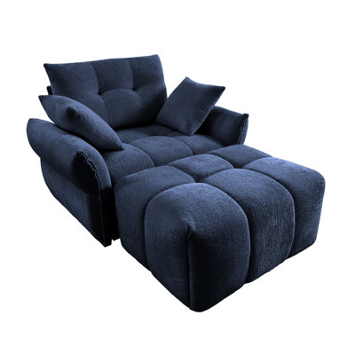 Navy Blue Chenille Ergonomic Single Seater Sofa with Ottoman, Modern Lounge Chair for Living Room, Office and Study