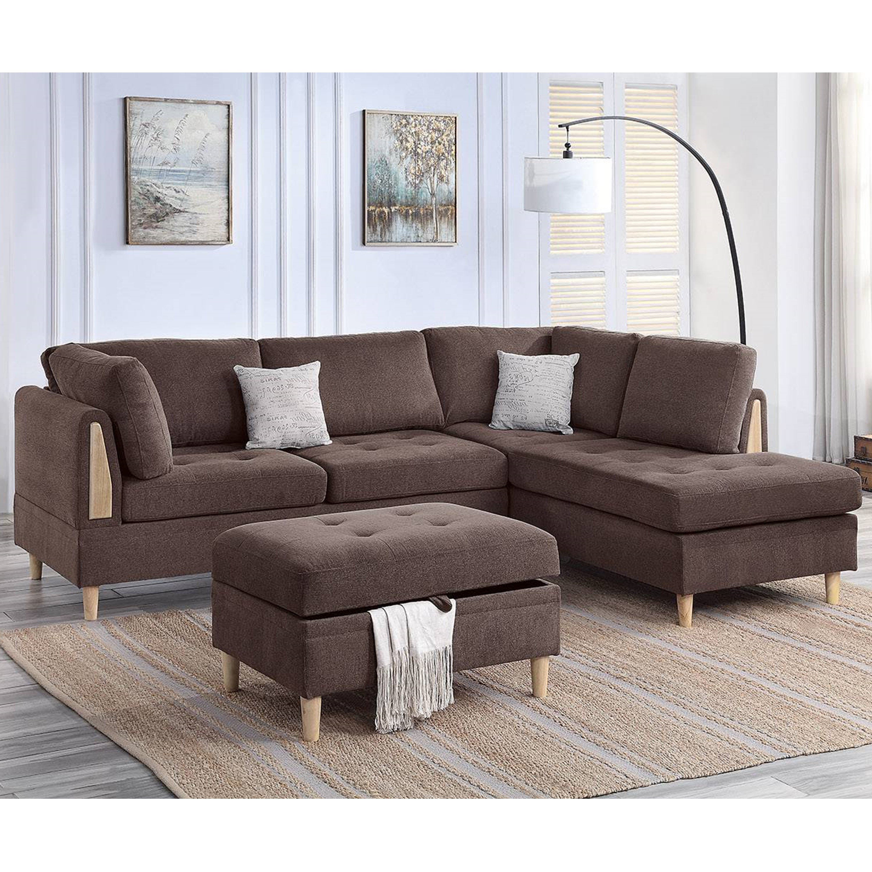Latitude Run® Abigeal 104" Wide Chenille Reversible Sofa & Chaise with Ottoman | Wayfair