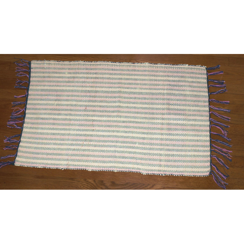 Tapis noir/bleu en coton 3 pi 6 po x 5 pi handwoven à tissage plat Centerton